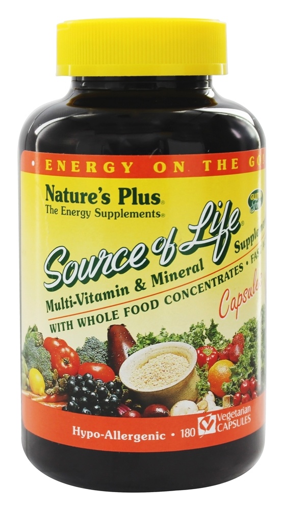 Natures Plus - Source Of Life Multi-Vitamin & Mineral Supplement With Whole Food Concentrates - 180 Vegetarian Capsules