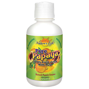100% Pure Papaya Fruit Juice with Pulp - Natural Papain Enzyme (16 Fluid Ounces)