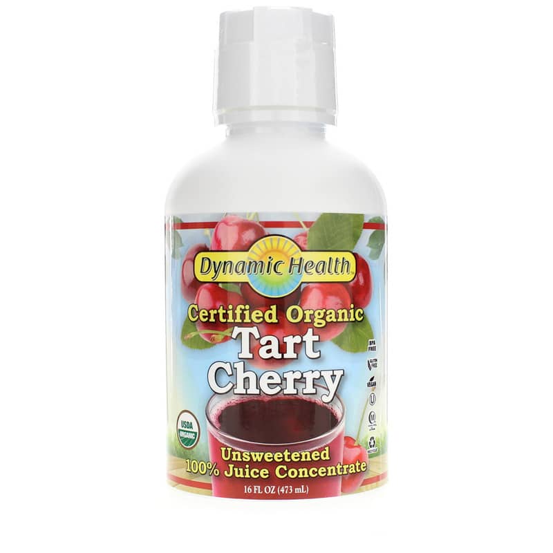 Dynamic Health Certified Organic Tart Cherry Unsweetened 100% Juice Concentrate in Plastic Bottle 16 Oz