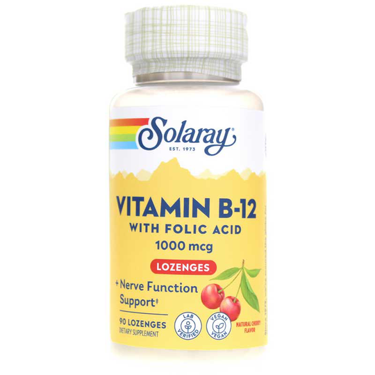 Solaray Vitamin B-12 with Folic Acid 1000 Mcg Cherry 90 Lozenges