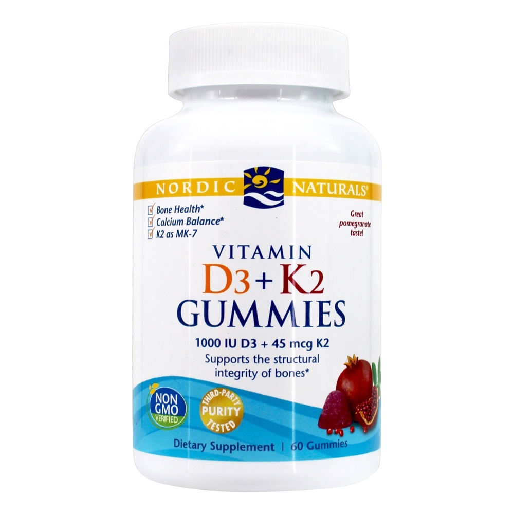 Nordic Naturals - Vitamin D3 K2 Gummies Bone Strength Support Pomegranate - 60 Gummies
