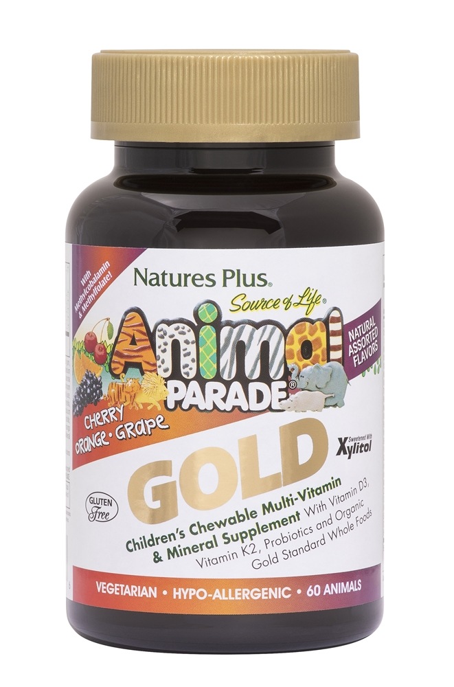 Natures Plus - Source of Life Animal Parade Gold Children's Chewable Multi-Vitamin & Mineral Natural Assorted Cherry Orange Grape Flavors -