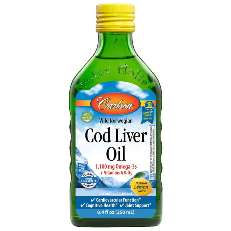 Carlson Labs Cod Liver Oil 1100 Mg Omega-3s Liquid Lemon 8.4 Oz