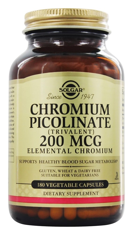 Solgar - Chromium Picolinate Trivalent Elemental Chromium 200 mcg. - 180 Vegetarian Capsules
