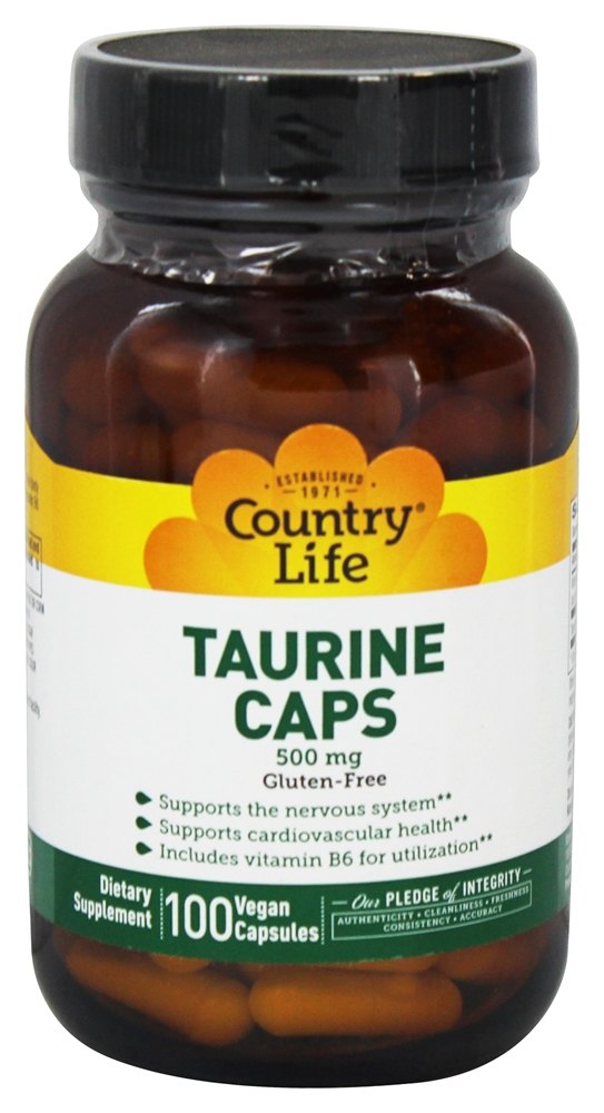 Country Life - Taurine Caps Free-Form Amino Acid Supplement with Vitamin B6 500 mg. - 100 Vegetarian Capsules