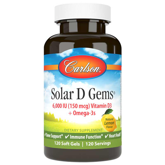 Carlson Labs Solar D Gems 6000 IU Vitamin D3 + Omega 3s with Natural Lemon Flavor 120 Softgels