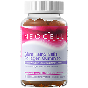 Glam Hair & Nails Collagen Gummies - Supports Hair, Skin & Nails with Biotin - Mango Dragonfruit (60 Gummies)
