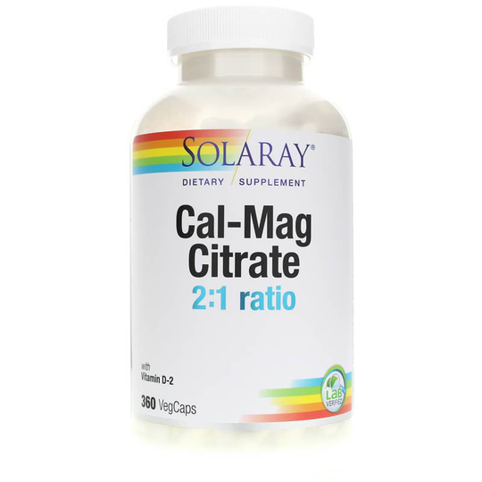 Solaray Cal-Mag Citrate 2:1 Ratio plus Vitamin D-2 360 Veg Capsules