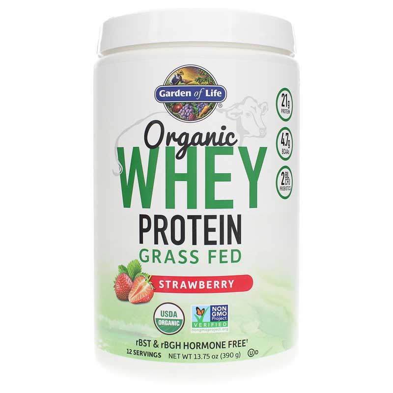 Garden of Life Organic Grass Fed Whey Protein Strawberry 13.75 Oz 12 Servings