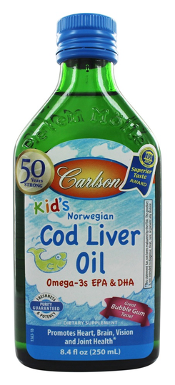 Carlson Labs - Kid's Norwegian Cod Liver Oil Bubble Gum Flavor - 8.4 fl. oz.