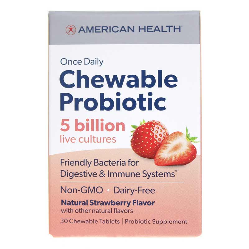 American Health Chewable Probiotic 5 Billion CFU Strawberry 30 Chewable Tablets