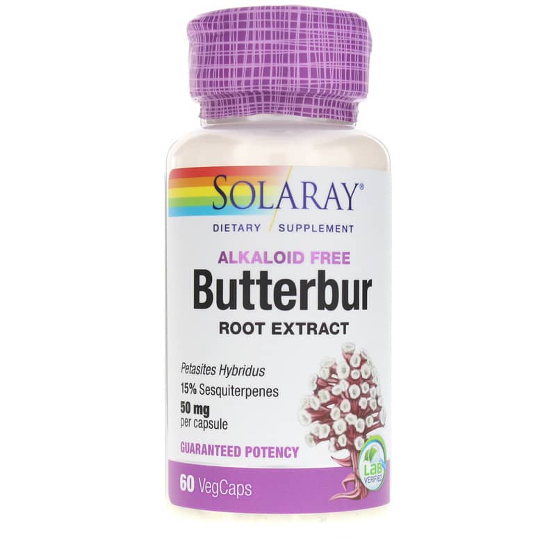Solaray Butterbur Root Extract 50 Mg, Alkaloid Free Formula 60 Veg Capsules