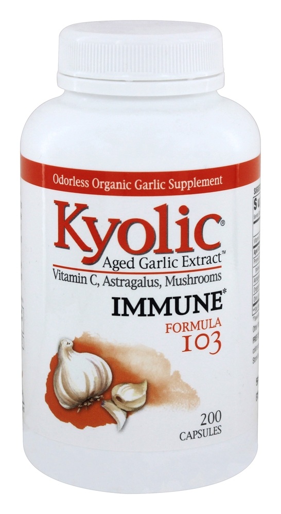 Kyolic - Formula 103 Aged Garlic Extract With Vitamin C Astragalus Mushrooms - 200 Capsules