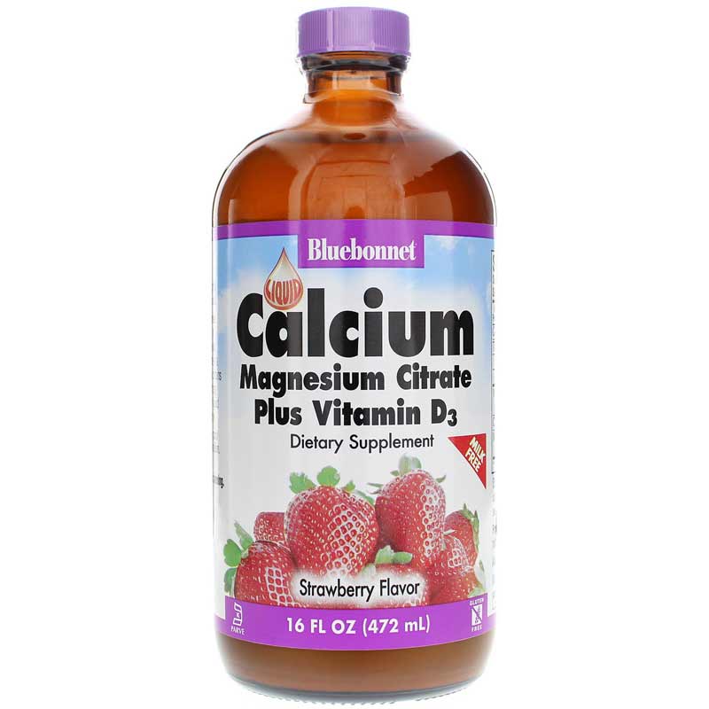 Bluebonnet Liquid Calcium Magnesium Citrate Plus Vitamin D3 Strawberry 16 Oz