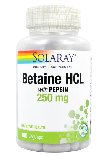 Solaray - HCL with Pepsin 230 mg. - 180 Veg Capsules