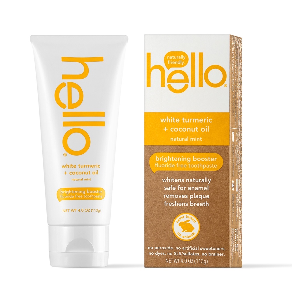 Hello Products - White Turmeric Brightening Booster Fluoride Free Toothpaste Natural Mint - 4 oz.