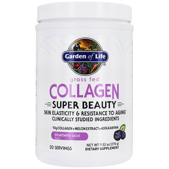 Garden of Life - Grass Fed Collagen Super Beauty Powder 20 Servings Blueberry Acai - 9.52 oz.