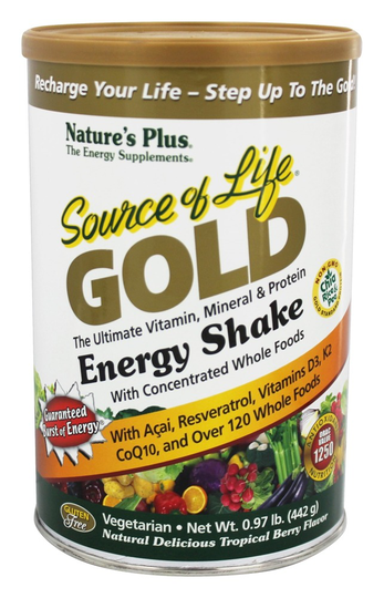 Natures Plus - Source Of Life Gold Energy Shake Ultimate Vitamin Mineral & Protein Natural Delicious Tropical Berry Flavor - 0.97 lbs.