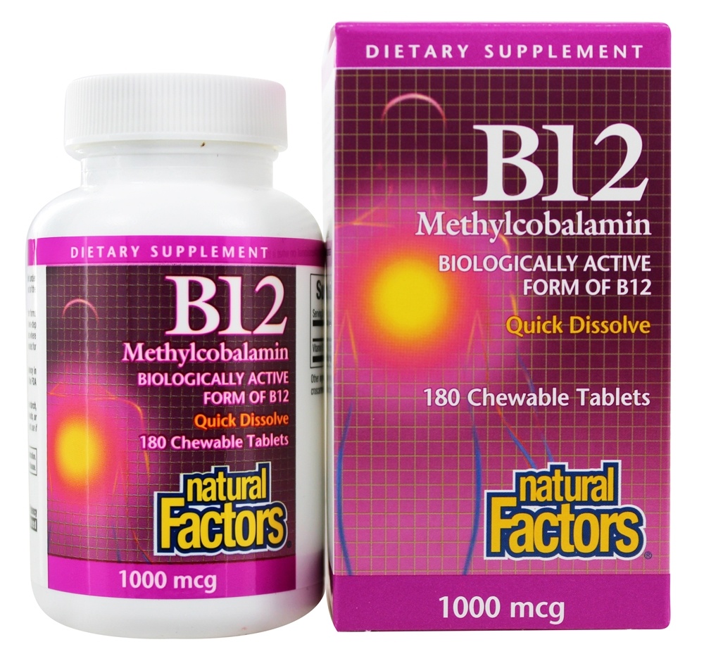 Natural Factors - B12 Methylcobalamin Biologically Active Form of B12 1000 mcg. - 180 Chewable Tablets