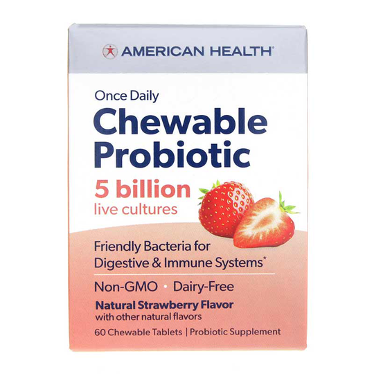 American Health Chewable Probiotic 5 Billion CFU Strawberry 60 Chewable Tablets