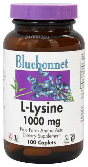 Bluebonnet Nutrition - L Lysine Free-Form Amino Acid 1000 mg. - 100 Vegetarian Caplet(s)