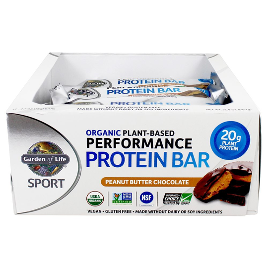 Garden of Life - Sport Organic Plant-Based Performance Protein Bars Peanut Butter Chocolate - 12 Bars