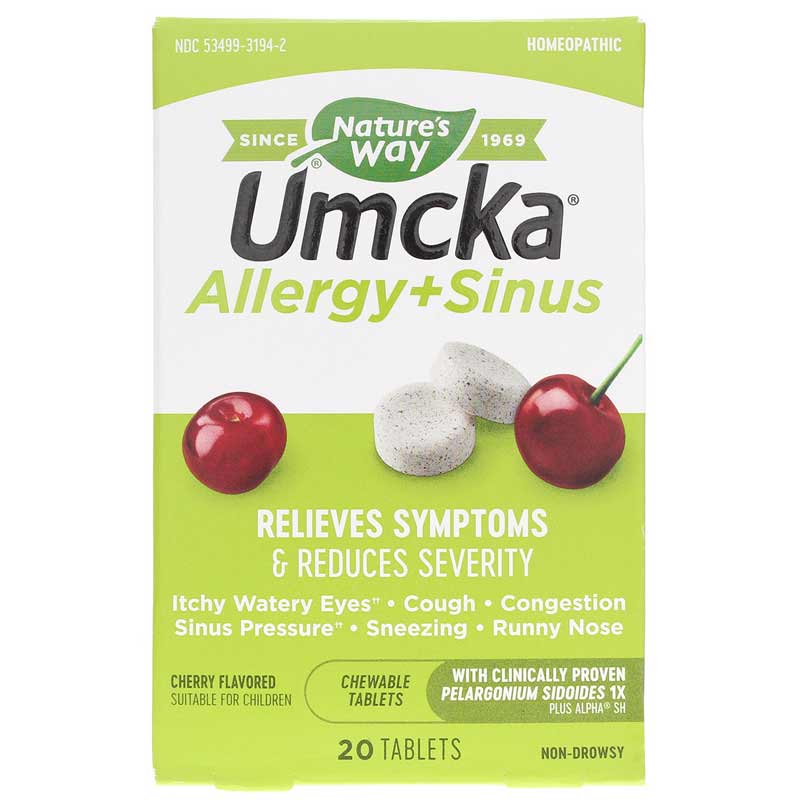 Natures Way Umcka Allergy + Sinus 20 Chewable Tablets