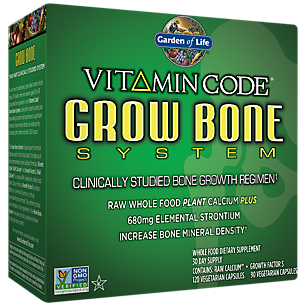 Vitamin Code Grow Bone System with Raw Whole Food Plant Calcium + Elemental Strontium - 30-Day Supply (210 Capsules)