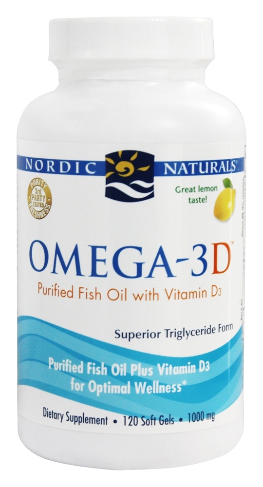 Nordic Naturals - Omega-3D Purified Fish Oil with Vitamin D3 Lemon 1000 mg. - 120 Softgels