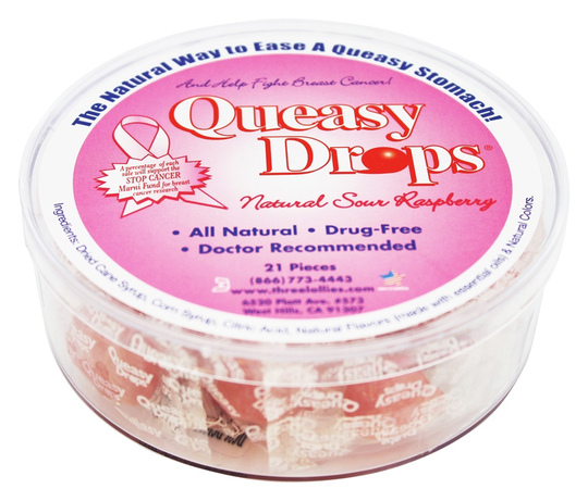 Three Lollies - Queasy Drops Pink Natural Sour Raspberry - 21 Piece(s)