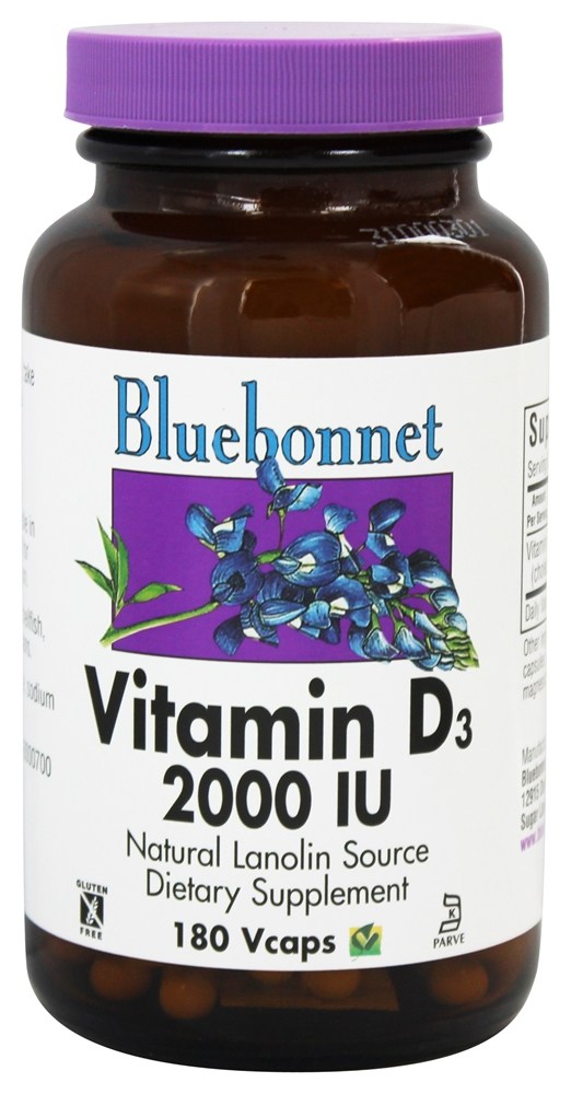 Bluebonnet Nutrition - Vitamin D3 2000 IU - 180 Vegetarian Capsules
