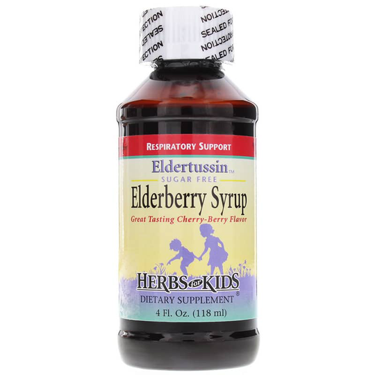 Herbs for Kids Eldertussin Elderberry Syrup Sugar-Free Respiratory Support 4 Oz