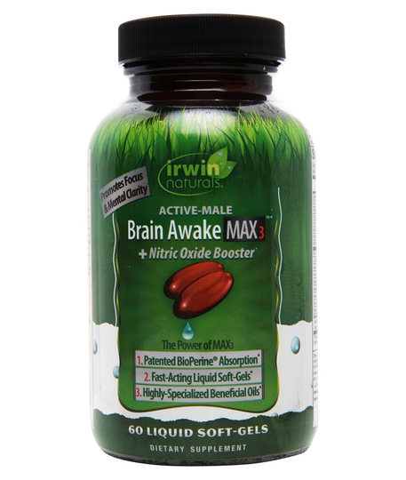 Irwin Naturals - Brain Awake Max3 Nitric Oxide Booster - 60 Liquid Softgels