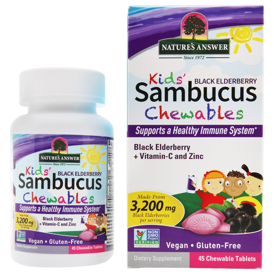 Nature's Answer - Sambucus Black Elderberry Vitamin C Zinc Kids' Chews - 45 Chewable Tablets