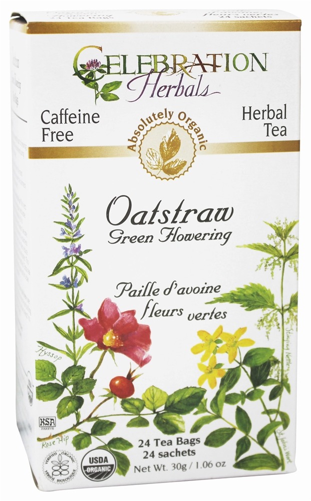Celebration Herbals - Organic Caffeine Free Oatstraw Green Flowering Herbal Tea - 24 Tea Bags