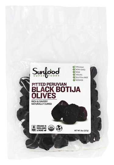 Sunfood Superfoods - Pitted Peruvian Black Botija Olives 227 g. - 8 oz.