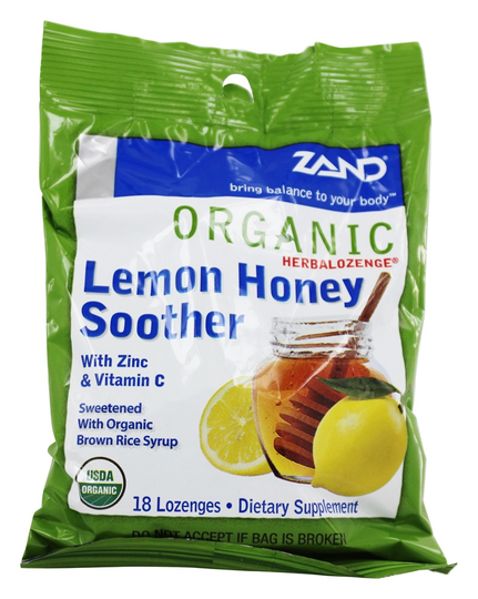 Zand - Herbalozenge Organic Lemon Honey Soother with Zinc & Vitamin C Lemon Flavor - 18 Lozenges