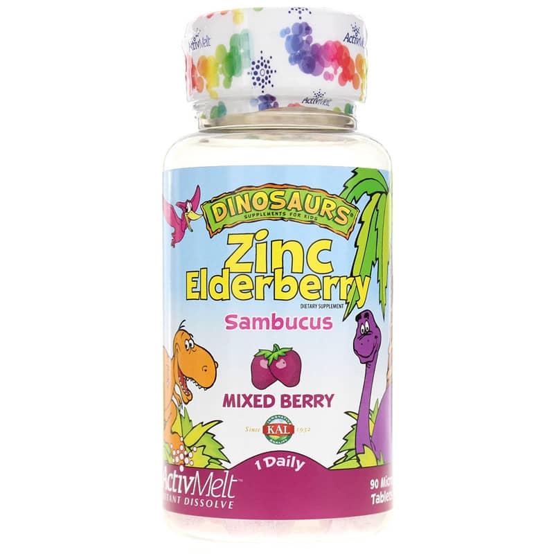 Kal Dinosaurs Zinc Elderberry Sambucus ActivMelt Mixed Berry 90 Tablets