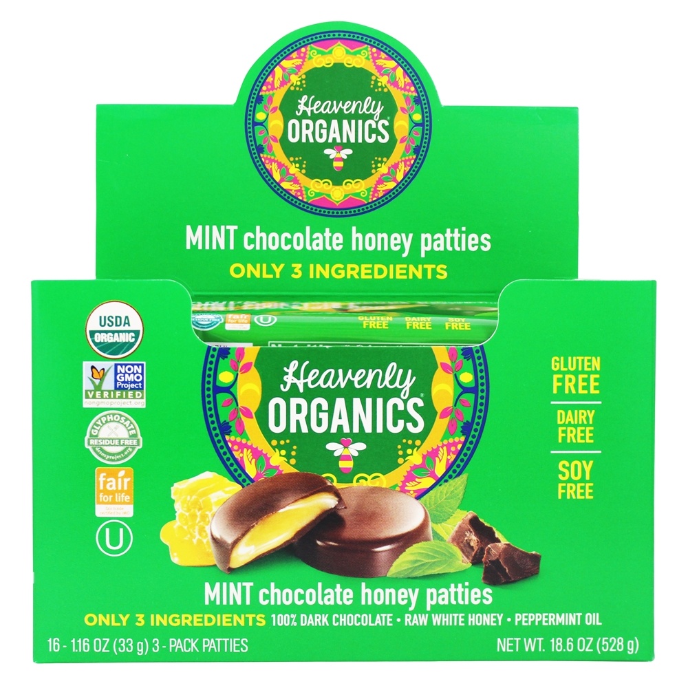 Heavenly Organics - Chocolate Honey Patties Box Mint - 16 Count