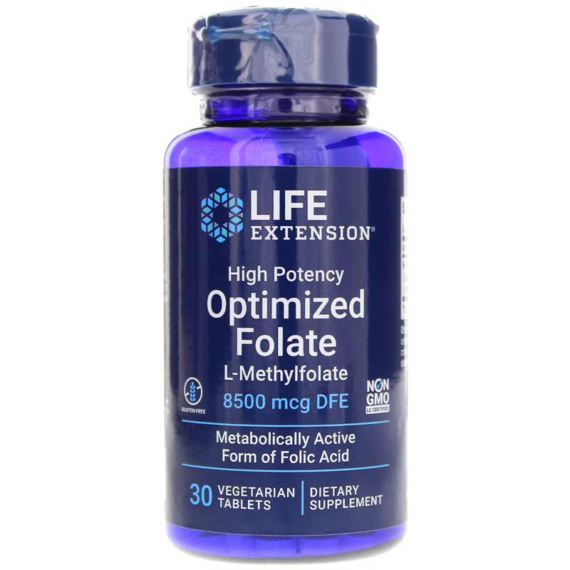 Life Extension High Potency Optimized Folate 8500 Mcg DFE 30 Veg Tablets