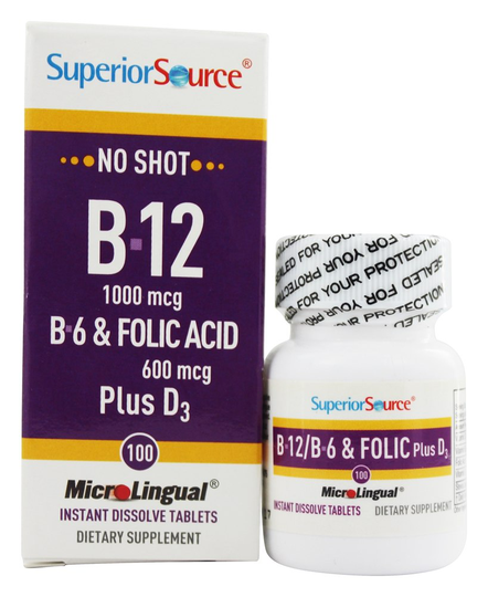 Superior Source - No Shot B12 B6 Folic Acid Plus D3 - 100 Quick Dissolve Tablets