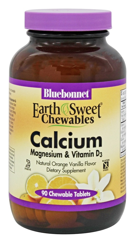 Bluebonnet Nutrition - EarthSweet Chewables Calcium Magnesium & Vitamin D3 Natural Orange Vanilla - 90 Chewable Tablets