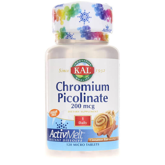 Kal Chromium Picolinate 200 Mcg ActivMelt Cinnamon Bun 120 Tablets