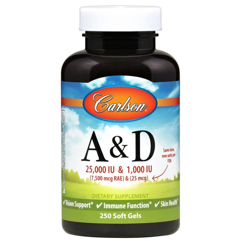 Carlson Labs Vitamins A & D 25,000 IU 1000 IU 250 Softgels