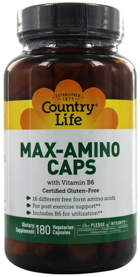 Country Life - Max-Amino Caps with Vitamin B6 - 180 Vegetarian Capsules