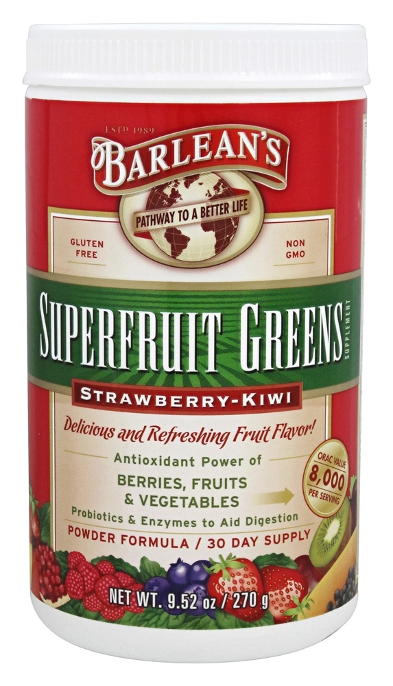 Barlean's - Superfruit Greens Powder Formula Strawberry-Kiwi - 9.52 oz.
