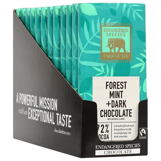 Endangered Species - Dark Chocolate Bars Box 72 Cocoa Forest Mint - 12 Bars
