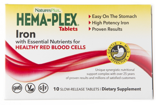 Natures Plus - Hema-Plex Iron with Super Nutrients - 10 Tablets
