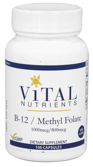 Vital Nutrients - Vitamin B12 / Methyl Folate - 100 Vegetarian Capsules