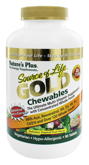 Natures Plus - Source Of Life Gold Chewables Ultimate Multi-Vitamin Delicious Tropical Fruit Flavor - 90 Tablets